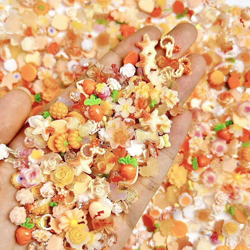 50PCS Multicolor Mixed Bows Flowers Nal Charms Cartoon Bear Claw Simulatied Fruit Nail Art Decoration for Making DIY Nail Crafts