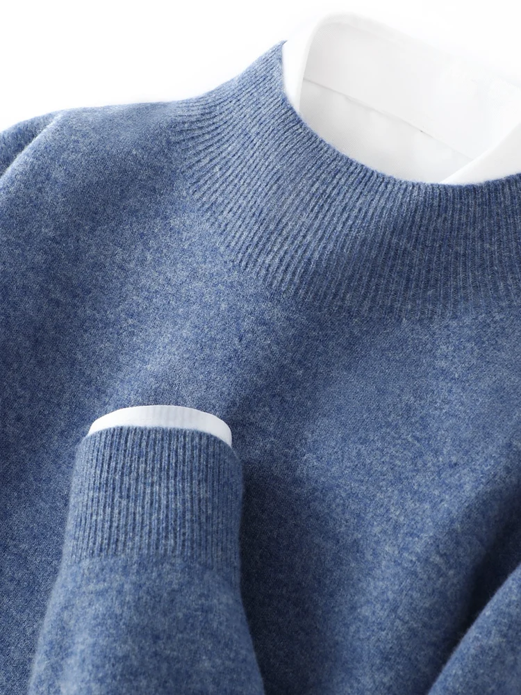 Men Mock-Neck Long Sleeve Cashmere Pullovers 100% Merino Wool Sweater Basic Soft Knitwear Spring Winter Men Clothing Top