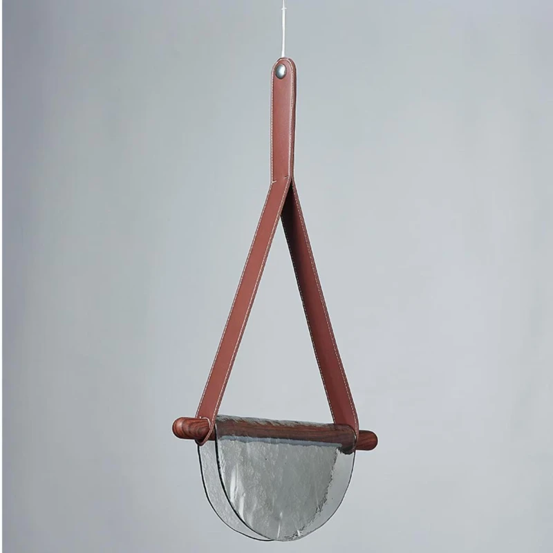 

Postmodern glass leather chandelier Hong Kong style light luxury restaurant designer belt chandelier bedside bar clothing