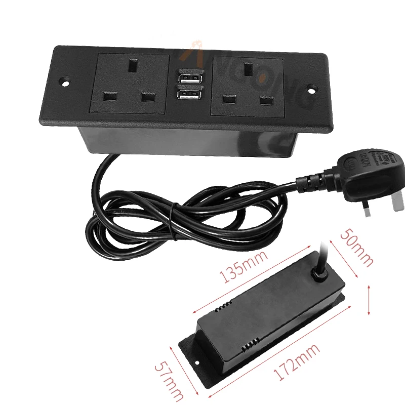 Prese nascoste da tavolo integrate nel regno unito 2 prese 13A 2500W AC110 ~ 260V con 2 prese elettriche per mobili da ufficio USB 5v 2.1A