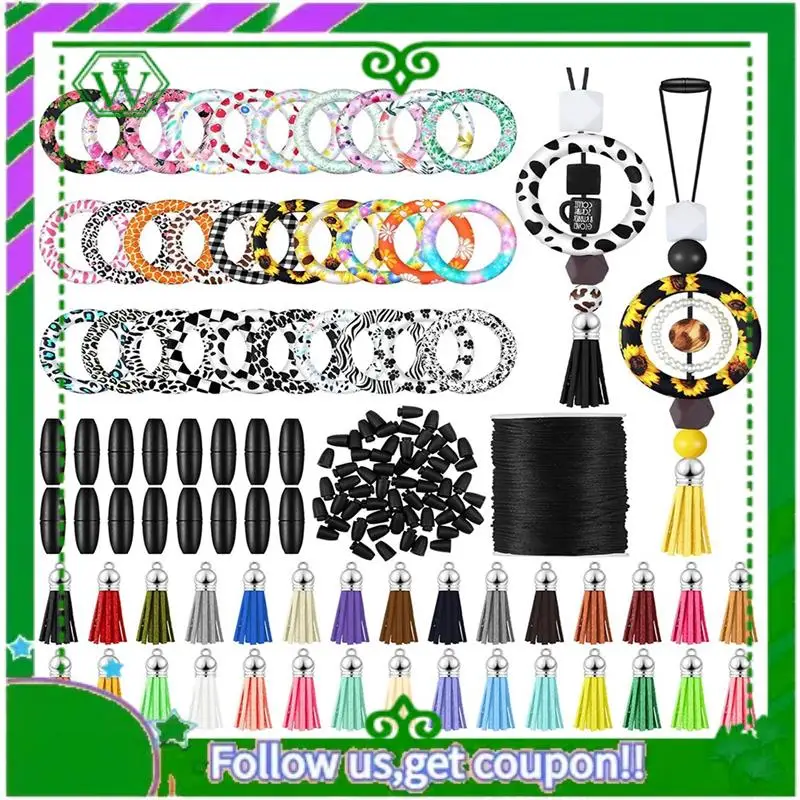 

Silicone Beaded Ring Making Kit 65Mm Round Silicone Bead Ring And Keychain Tassel For DIY Keychain Bracelet Jewelry, Easy To Use