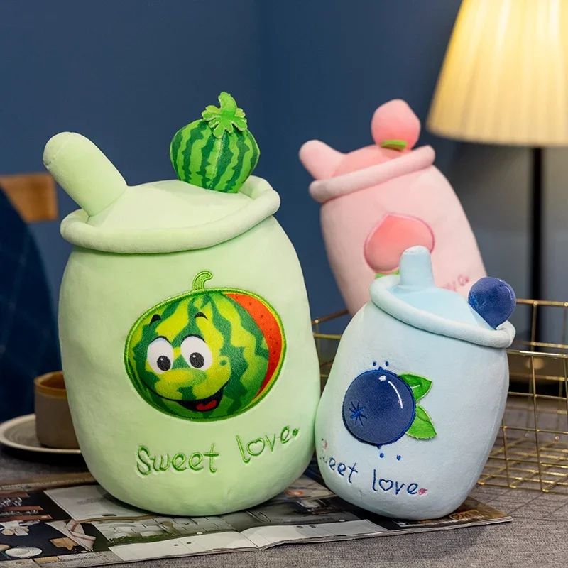 Niedliche gefüllte Boba Plüsch Bubble Tea echte Früchte Pfirsich Blaubeere Wassermelone Tasse Kissen weiche Kawaii Plüschtiere Geschenke für Kinder