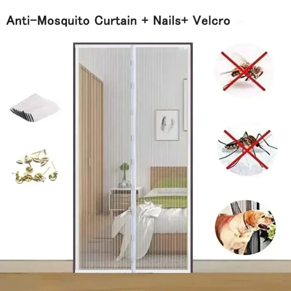 Cortina de puerta de pantalla, cortina de malla antimosquitos magnética, puerta sin perforación, se enciende automáticamente las mosquiteras de malla