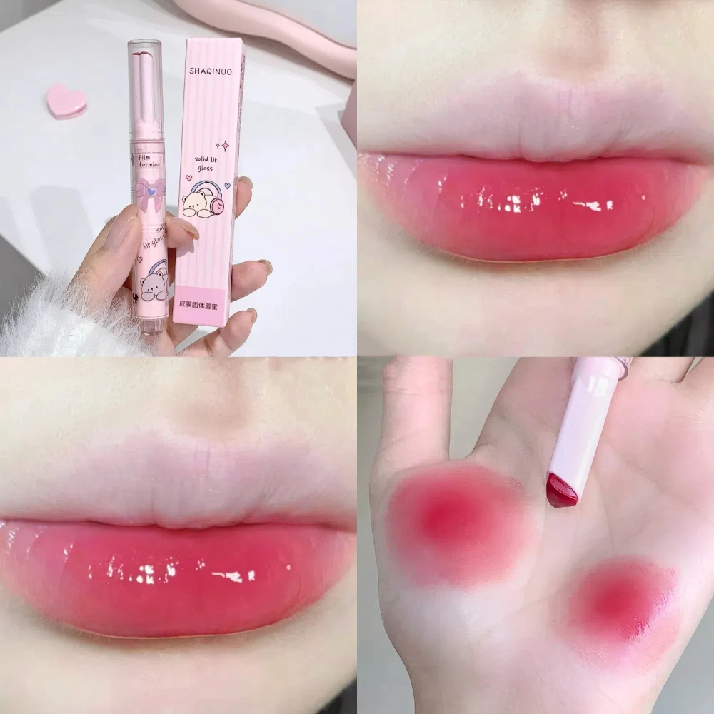 Jelly Lip Glaze-pintalabios de agua con espejo sólido, brillo de labios en forma de corazón, lápiz labial hidratante, resistente al agua, taza antiadherente coreana