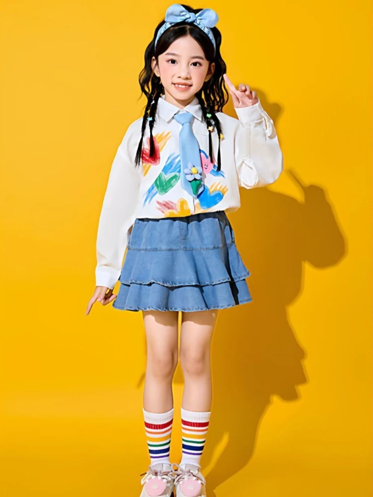 Children Cheerleading Performance Costume Sports Day Opening Ceremony Outfit Kids Choir Shirt Uniform Class Dress for School