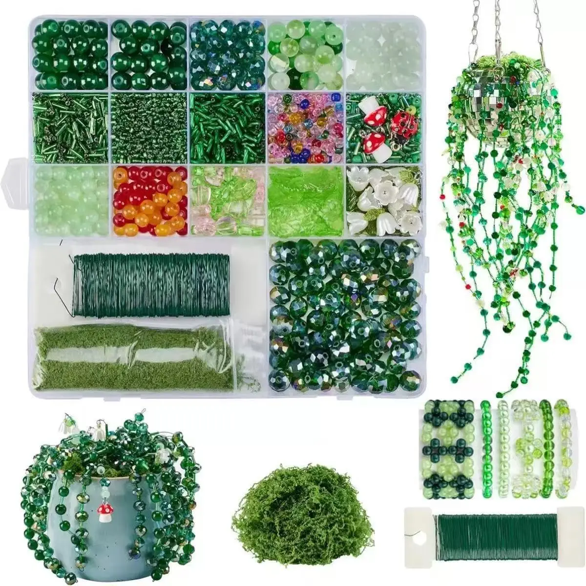 DIY Beaded Plant Kit Handmade Succulent Cactus Craft Set Glass Beads Floral Wire Pots Step-by-Step Tutorial Creative Home Desk