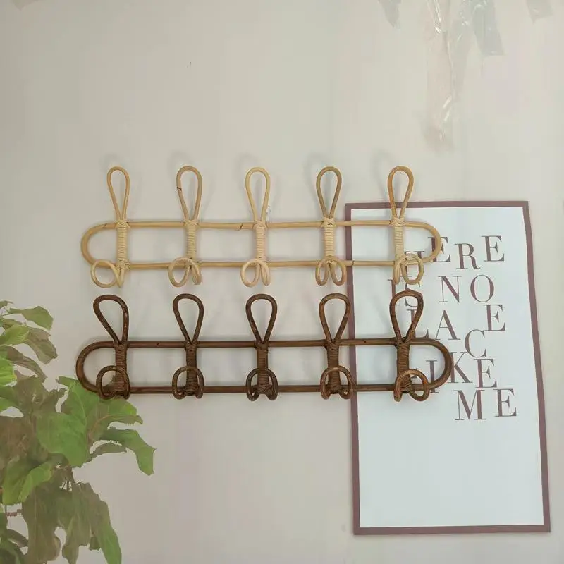 

Handwoven Rattan Wall Hooks Bedroom Decor Vintage Clothes Hanger Hooks Rotatable Modern mat Sle Home Organizer
