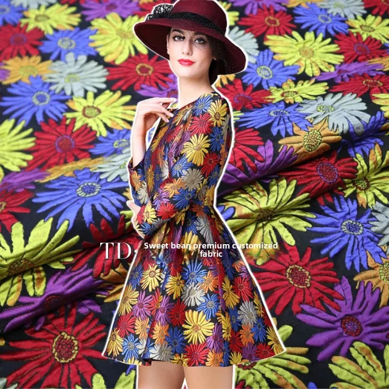 

Окрашенная пряжа жаккардовая ткань с темным узором, весенне-летний костюм с тиснением хризантемы, брендовый модный дизайн, оптовая продажа, ткань