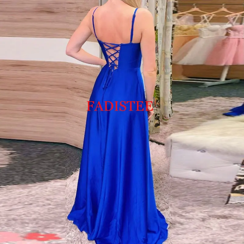 New Style Spaghetti Straps Prom Dresses Satin Evening Party Dresses Robe De Soirée Floor Length Vestidos