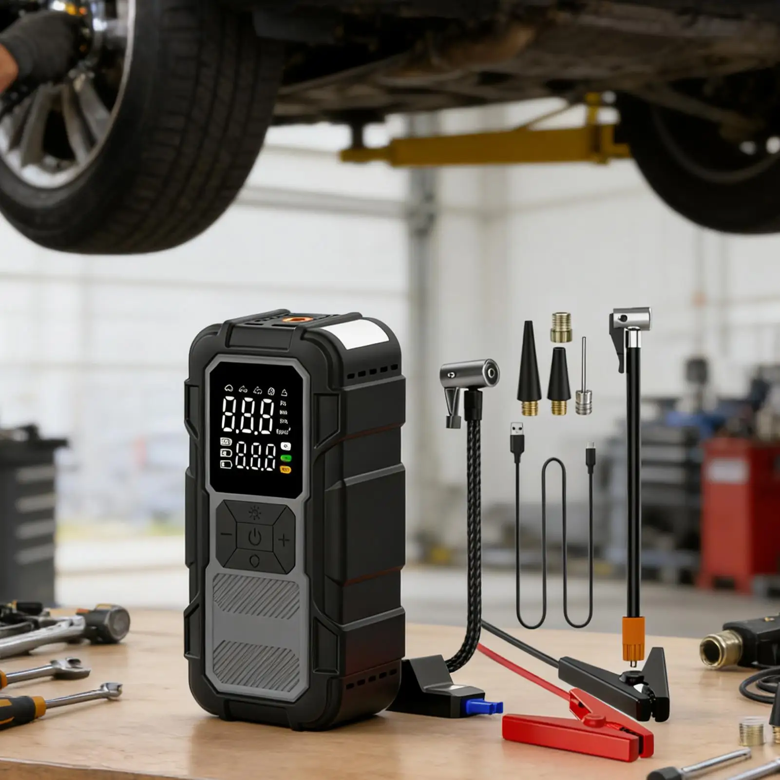 Car Battery Jump Starter Cold Winter LED Light Power Bank Battery Jump Starter For Outdoors For Inflating Tires Long Trips Urban