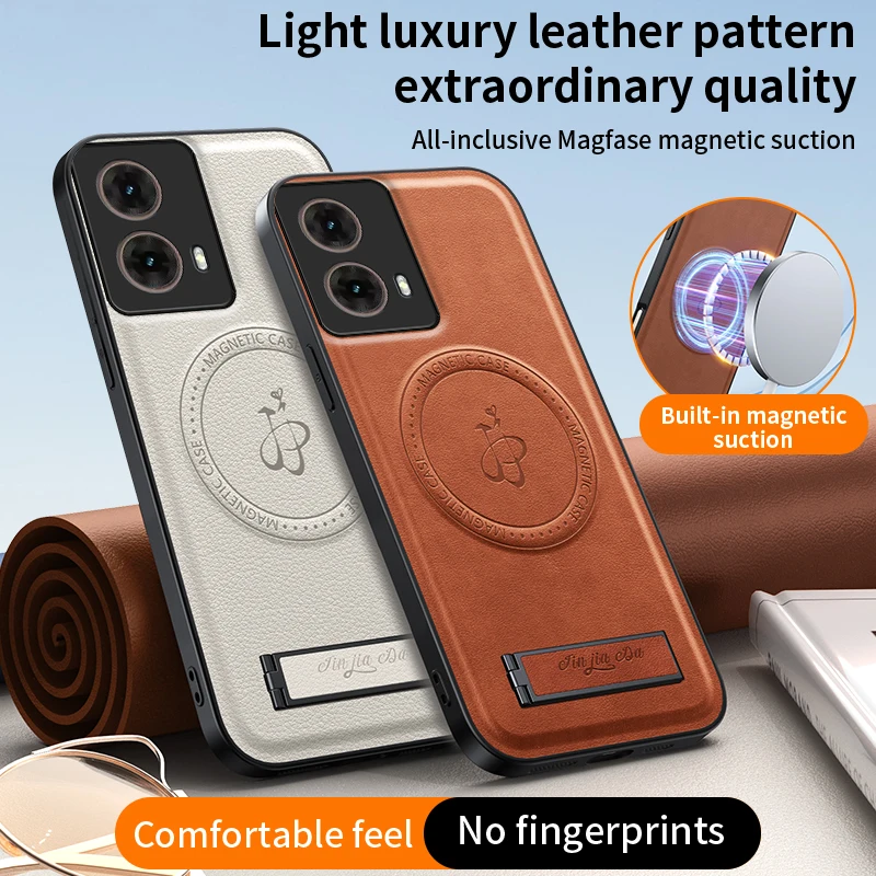 EUCAGR PU Leder Magnetische Drahtlose Lade Telefon Fall Für Motorola G85 G84 G75 G54 G64 G54 G15 G14 05 E15 Stehen Zurück Abdeckung
