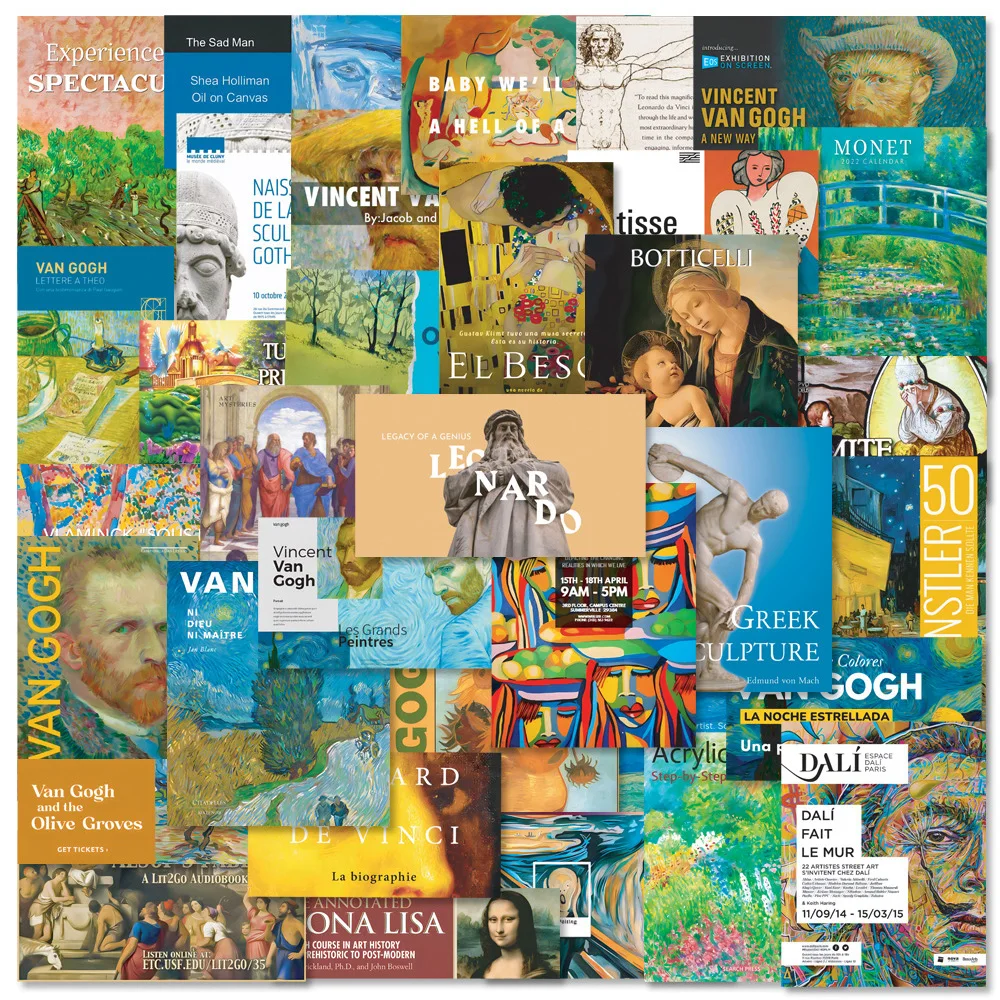 10/30/50pcs Famous Art Oil Painting Ticket Stub Stickers Vintage Graffiti Decals DIY Scrapbook Luggage Phone Cartoon Sticker Toy