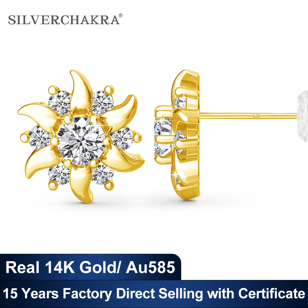 Sunflower 14K Gold Stud Earrings for Women Moissanite Diamond Lovely Sunshine Au585 Gold Girls Jewelry GRA Certified Original
