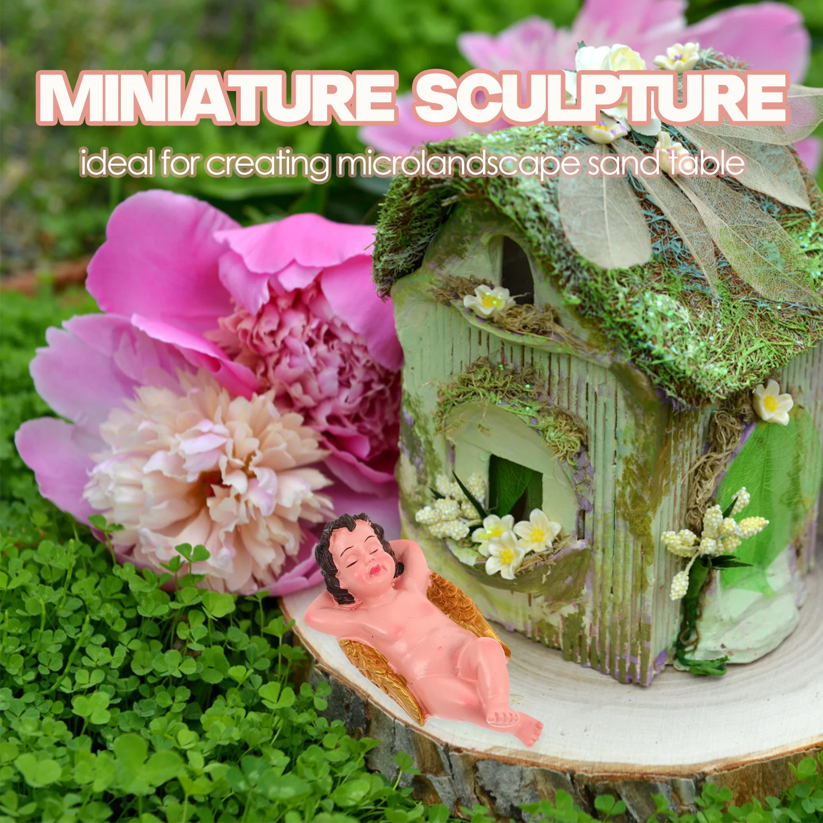 2 szt. Figurka Kupidyna z żywicy, mini rzeźba ogrodowa, dekoracja zewnętrzna na dziedziniec, ścieżkę, element wodny, romantyczny projekt krajobrazu