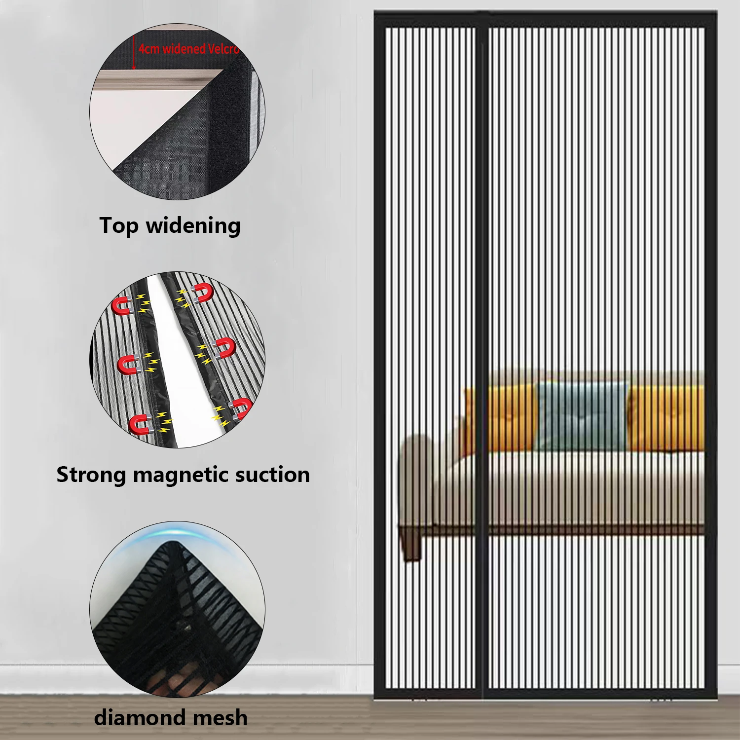 Magnetic Screen Door Heavy Duty Invisible Mesh Mosquito Net Auto Closing Drill Free Installation For Kitchen Bedroom Balcony