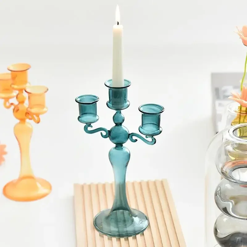 3 Heads Retro Transparent Candlesticks Taper Candle Holders Tall Candlesticks Decoration Party Glass Home Decor Wedding Decor