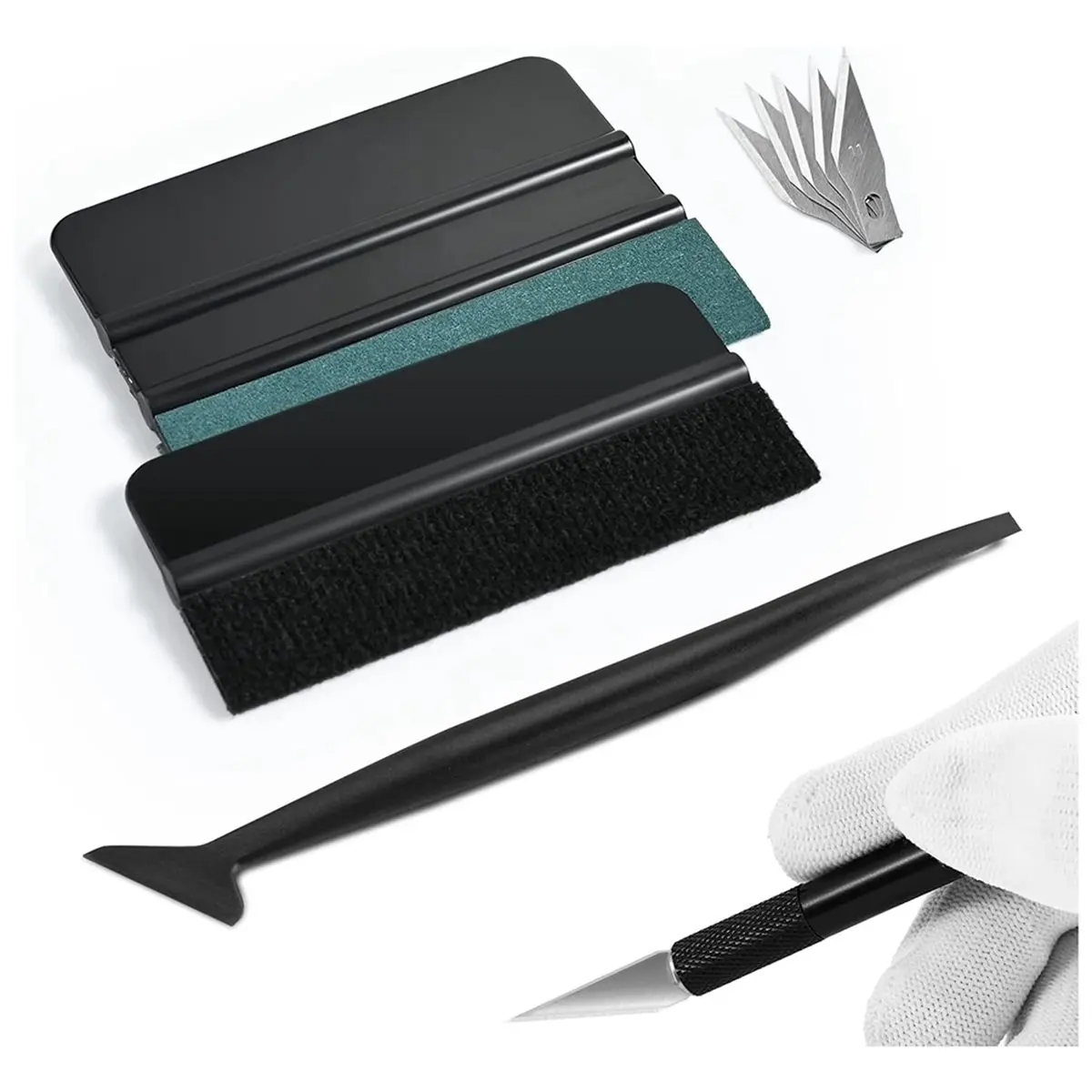 Car Window Tint Installation Kit - Vinyl Wrap Tools with Fleece Squeegee, Micro Squeegee, Blade Knife