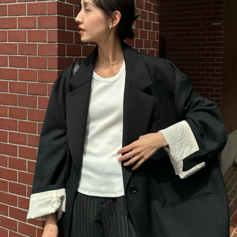 Autumn and Winter Ladies Suit New Side Buttons Loose Casual Lapel Suit Jacket Women Clothing Cotton Coat Oversize Jacket