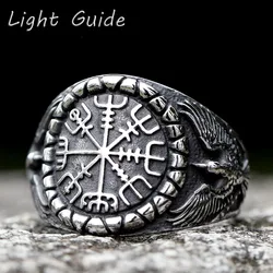 2023 New Fashion 316L Stainless Steel Unique Viking Compass With Eagle Ring For Man Women Biker Jewelry for gift free shipping