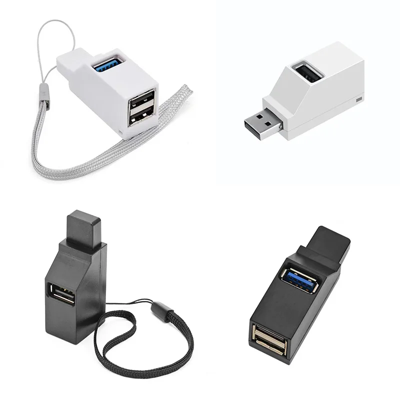 Alta Velocidade USB Hub Adapter Extender, Mini Splitter Box, 3 Portas para PC, Laptop, Celular, U Leitor de Disco