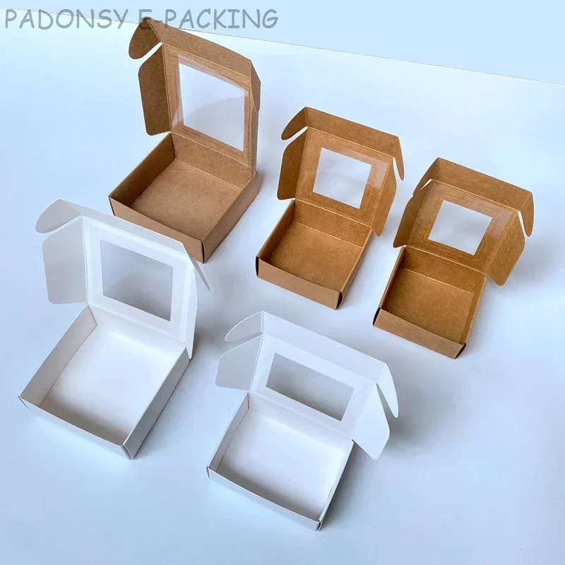 50pcs 크래프트 종이 사탕 상자 창 비누 포장 상자 웨딩 크리스마스 베이비 샤워 초콜릿 선물 상자 포장