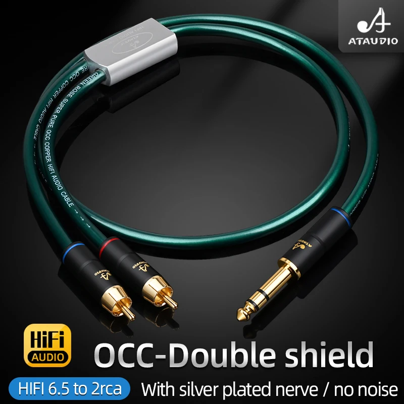 HiFi 6.5 to 2RCA Male Audio Cable 7N OCC Silver Plated Nerves 6.5 Splitter Double Shield for Amplifies PA Audio