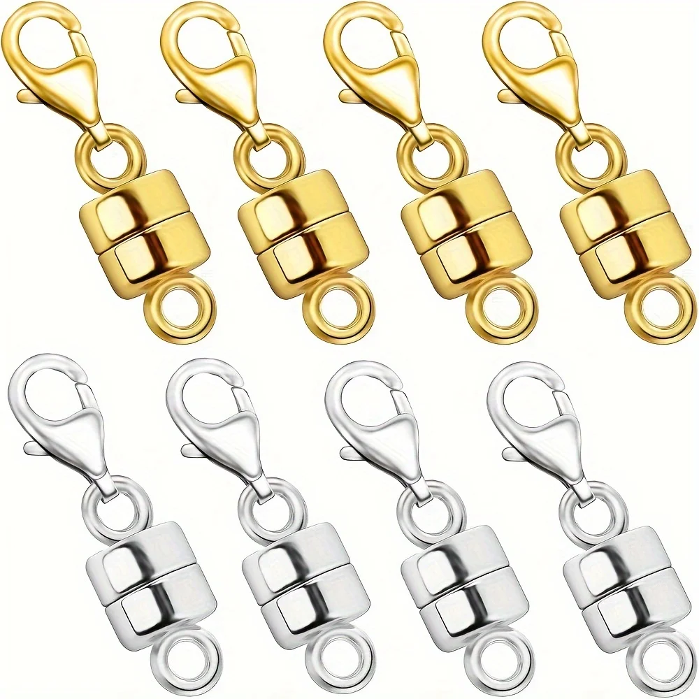 8pcs Magnetic Necklace Clasps and Closures with Lobster Clasp 14K Gold and Silver Plated Magnet Jewelry Clasps Converters