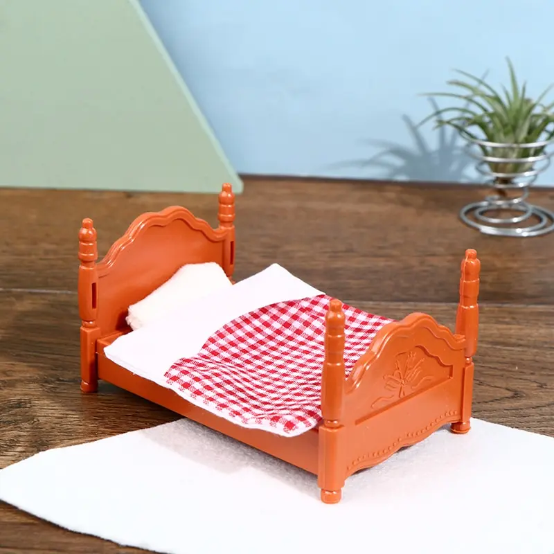 Domek dla lalek Mini sypialnia Dzieci Mini podwójne/pojedyncze łóżko Meble Scena Zabawka dla dziecka Prezent dla dzieci