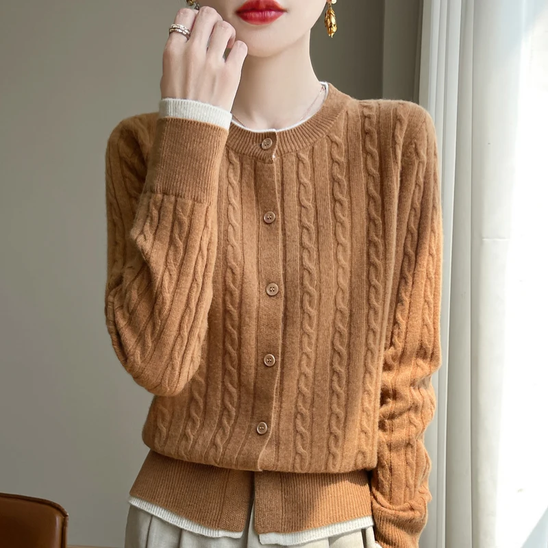 الفرنسية بسيطة وهمية قطعتين سترة متماسكة 100% الصوف الخالص المرأة س الرقبة معطف سترة عالية الجودة الخريف والشتاء نمط جديد