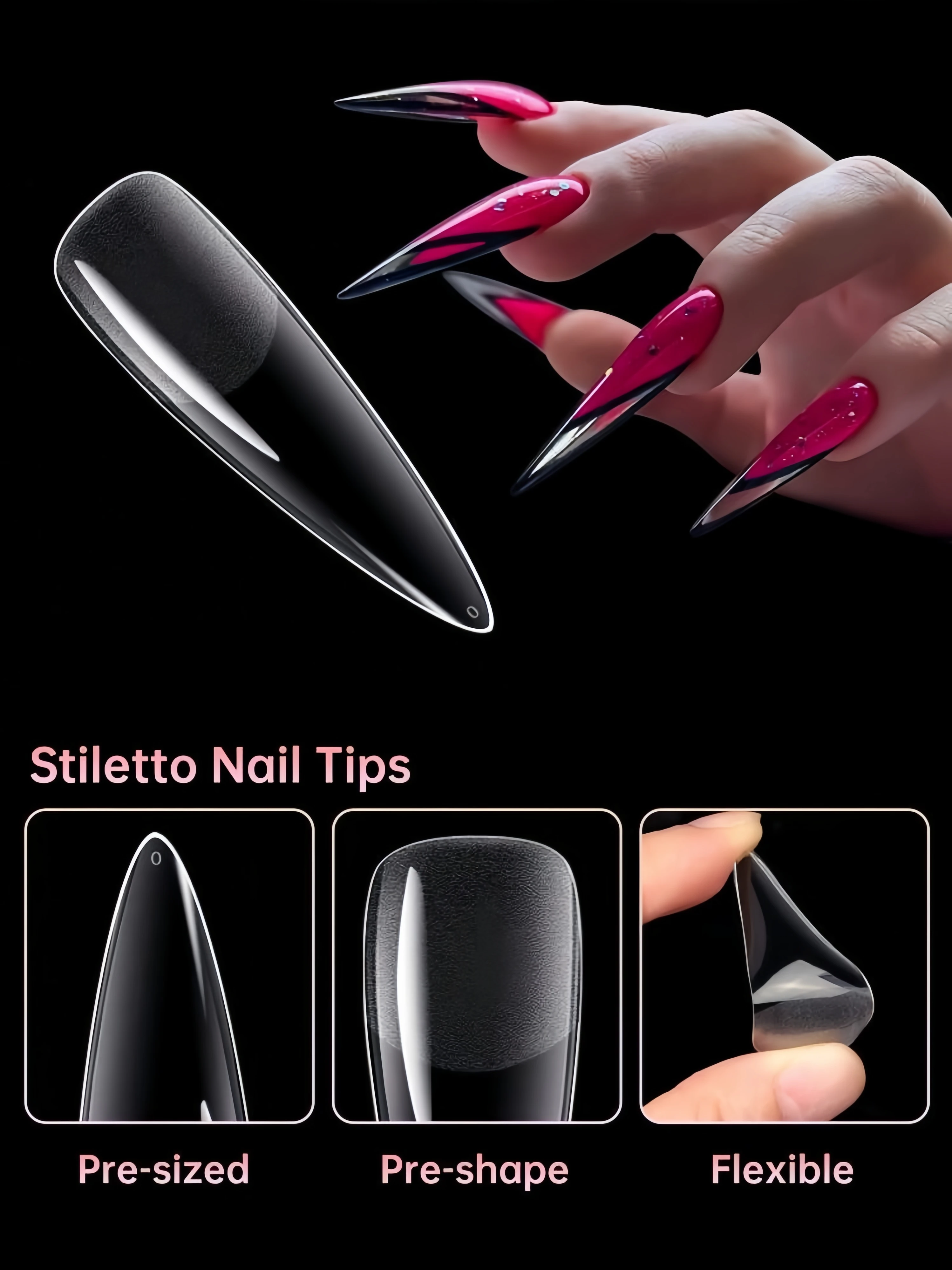مجموعة أطراف أظافر ستيليتو مكونة من 240 قطعة، غطاء كامل للأظافر المزيفة، أظافر صناعية من الأكريليك، وصلة متينة للمانيكير، #3