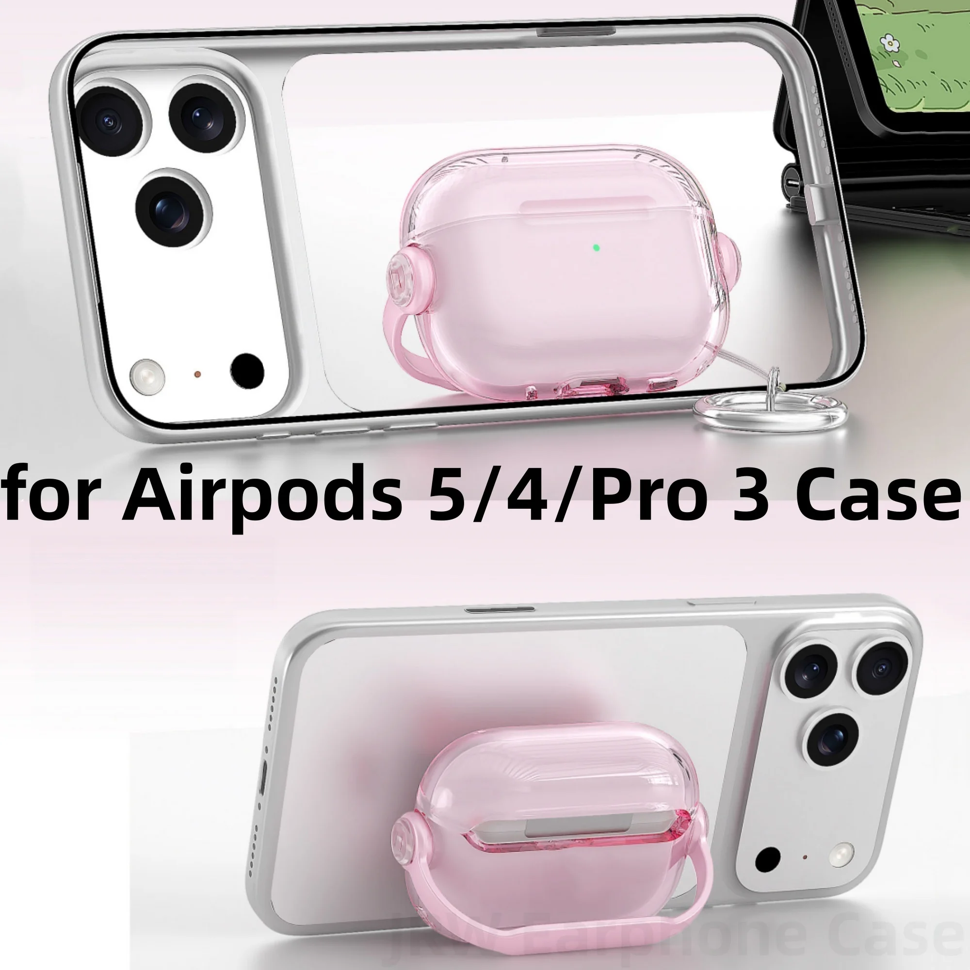 for Airpods 5/4/Pro 3 Case with Keychain Soft TPU Clear Cover for Women Men Anti-Fall Shockproof Protective Case for Airpods 5/4