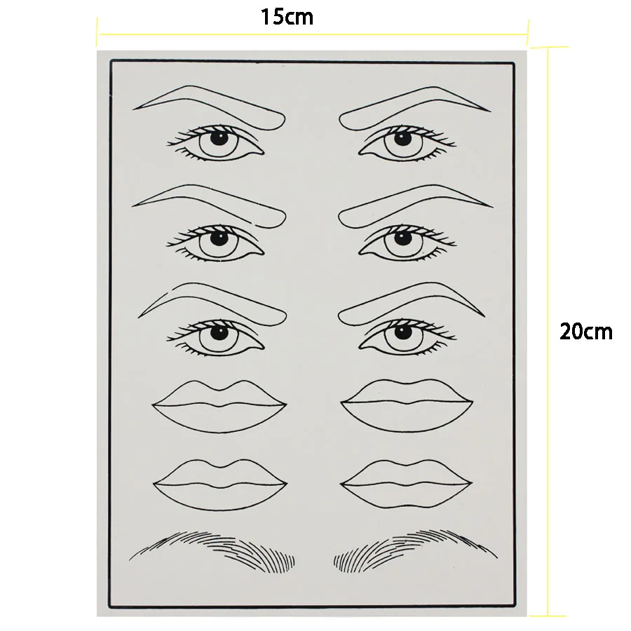 Práctica de Microblading, práctica de la piel, segmentos de cejas, punta de articulación, textura de la piel, hojas de práctica para entrenamiento de maquillaje semipermanente