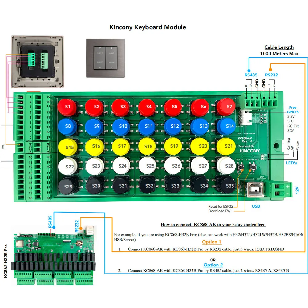 

KC868-AK ESP32 ESPHome Tasmota Arduino IDE Programmable Button Keyboard Smart Home Automation Controller Switch Terminal Board