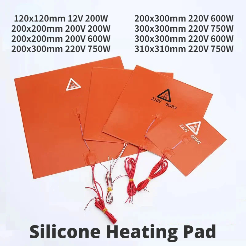 Silicone Heated Bed Heating Pad Waterproof 120W 200W 600W 750W Cube Flexible Silicone Heater for Ender3 Cr10 Heater Pad Plate