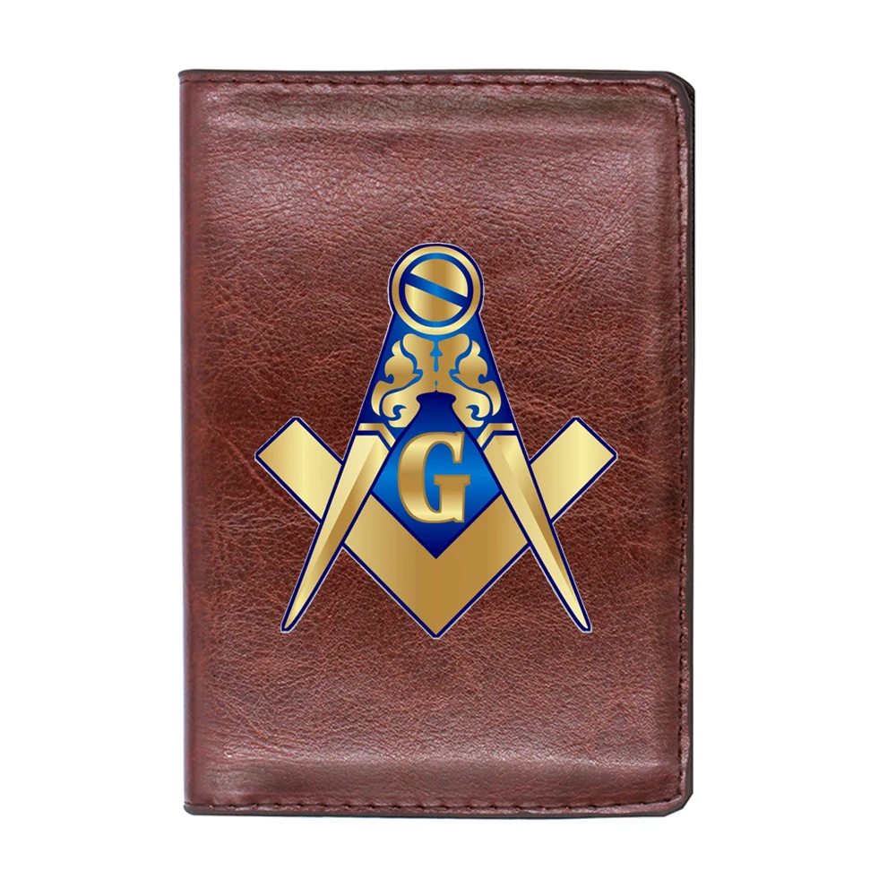 New Arrival Freemasonry sign design Passport Cover Men Women Leather Slim ID Card Travel Holder Pocket Wallet Purse Money Case