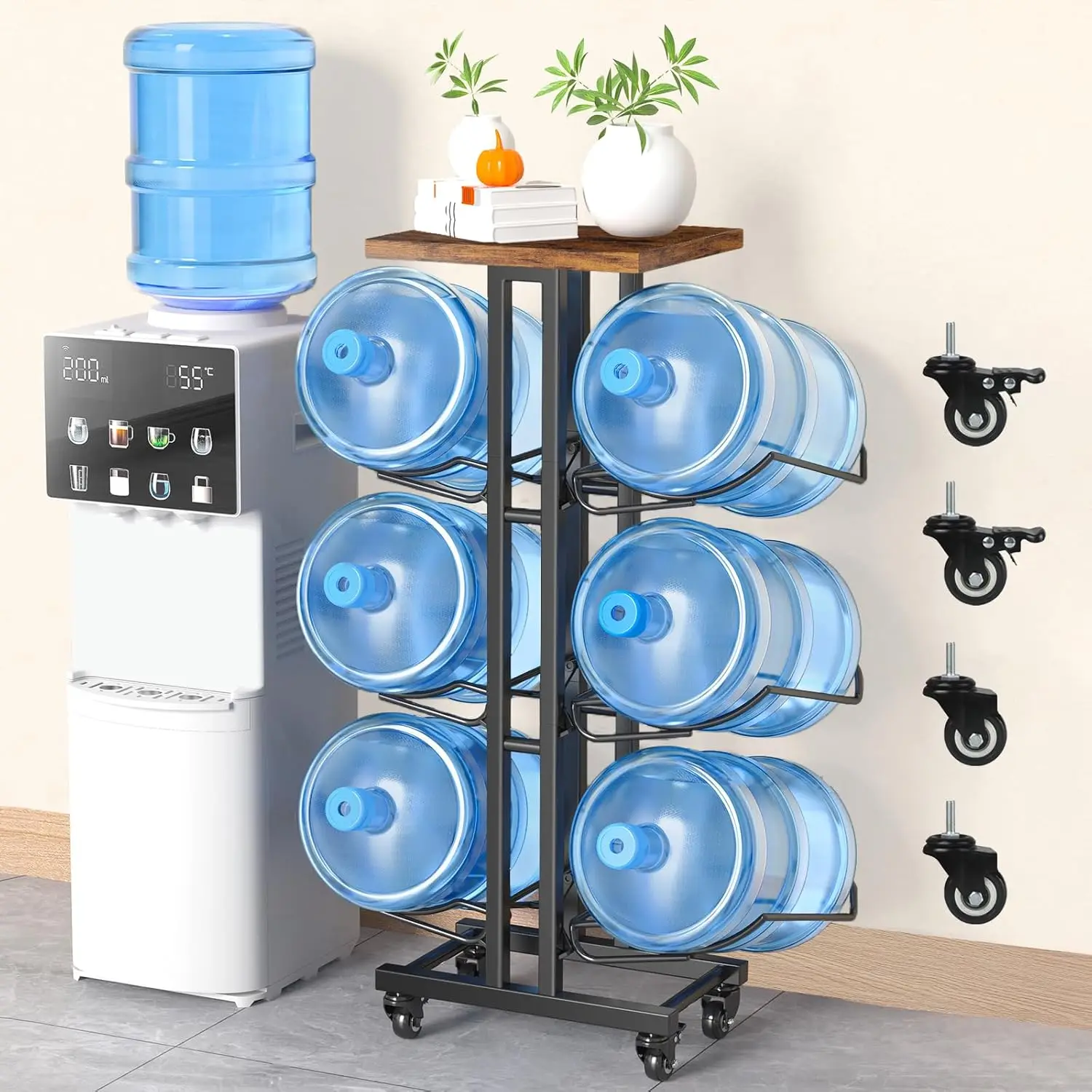 5 Gallon Water Jug Holder ,3 Tier Foldable Heavy Duty Jug Stand Bottle Holder Organizer With Lockable Casters