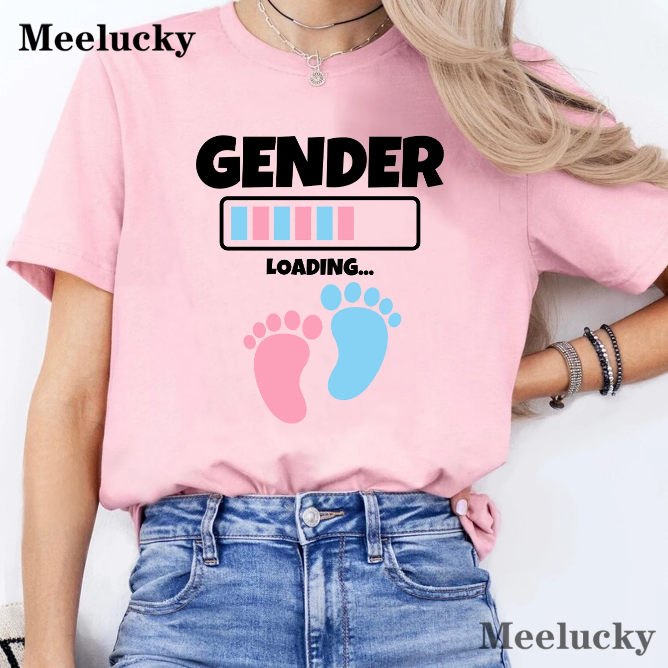 Gender Reveal Printed T Shirts Women Summer Oversized O-neck Short Sleeve Tees Female Loose Cotton T Shirts