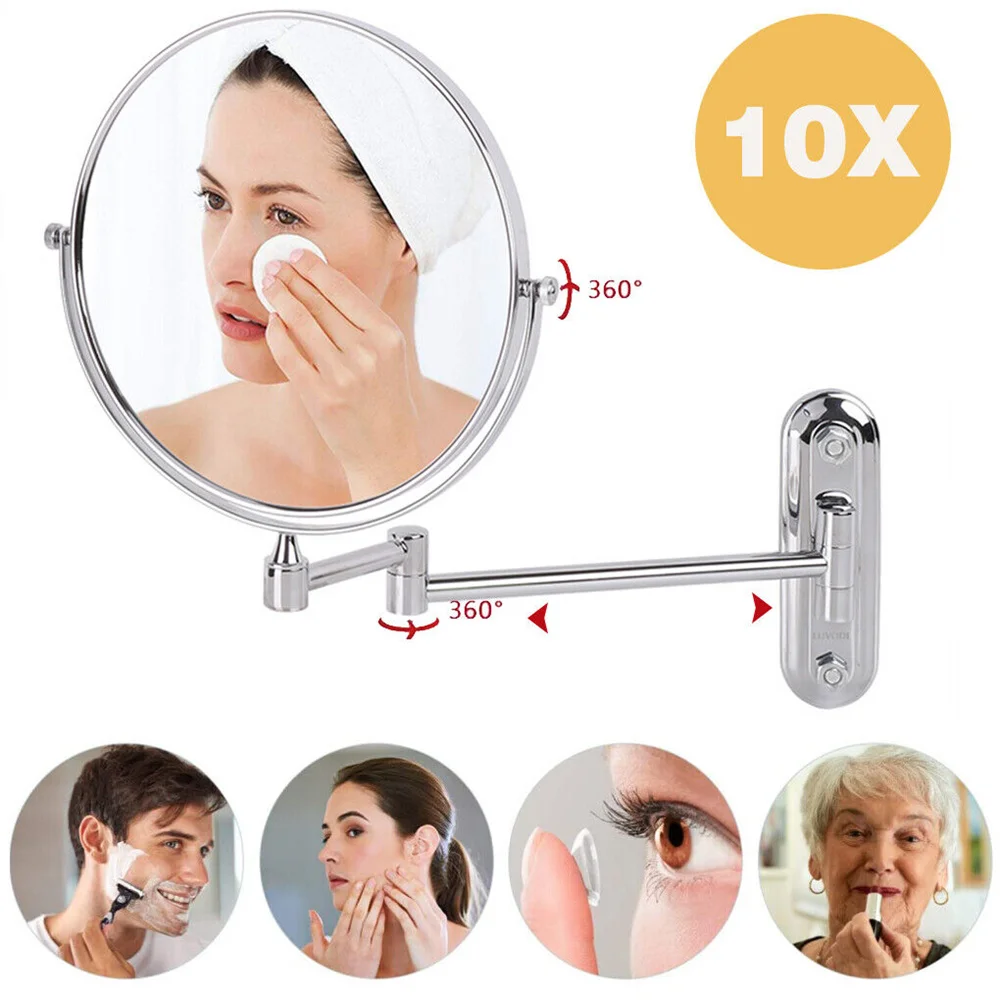 LUVODI 10X Magnifying Wall Mounted Makeup Mirror 8 Inch Double-Sided Swivel Extendable Vanity Bathroom Mirror