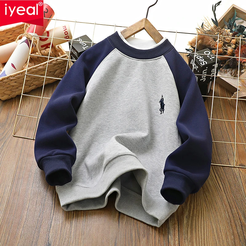 

IYEAL Autumn Winter Kids New Fleece Thickened Sweatshirt Boys Girls Long Sleeve Round Neck Color Matching Sweatshirt