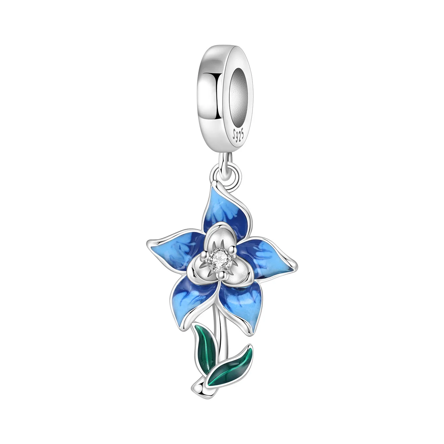 925 Sterling Silver Flowers Plant Elements Blooming Iris Pendant Charms