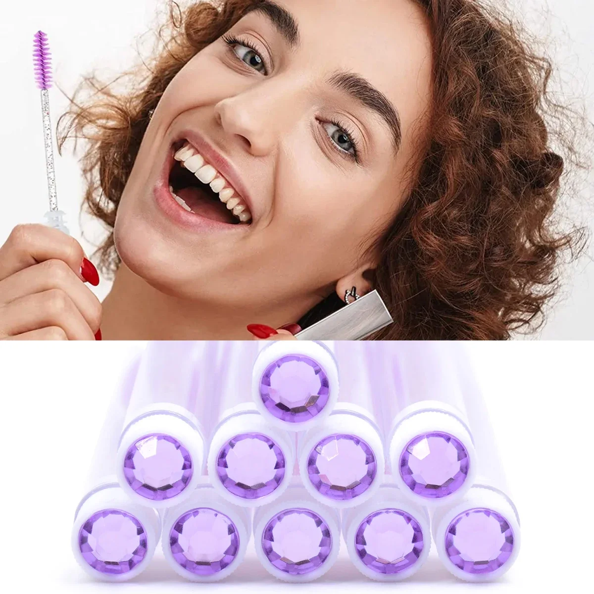 10 個まつげブラシチューブ再利用可能なまつげマスカラワンドまつげエクステンションブラシケースダイヤモンド眉毛ブラシコーム容器