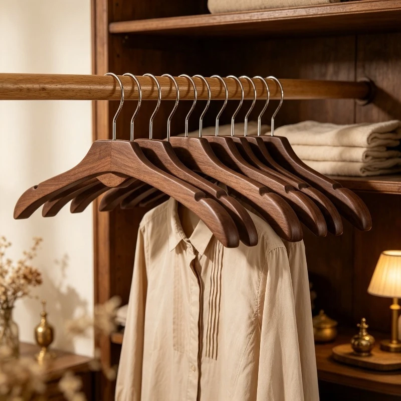Solid Wood Short Neck Clothes Hanger, Space-saving Non-slip Garment Rack Organizer with Shoulder Grooves, Durable Suit Holder.