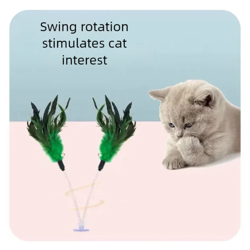 Swinging Spring Feather Cat Teaser mit Saugnapf, interaktives Katzenspielzeug mit klingender Glocke, Teaser-Zauberstab-Spielzeug