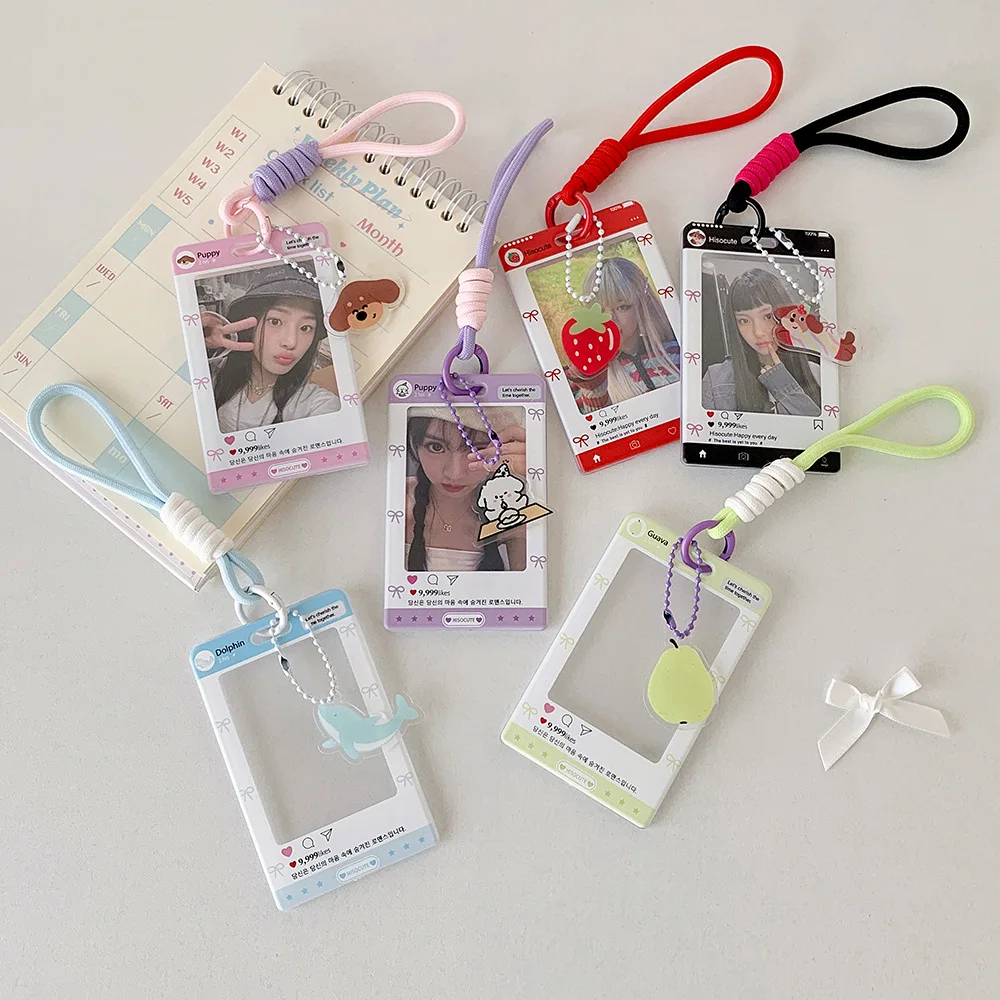 Cartoon Acrylic Sliding Cover Card Holder 3 inch Photocard Holder Student ID Badge Holder Card Sleeves Keychain