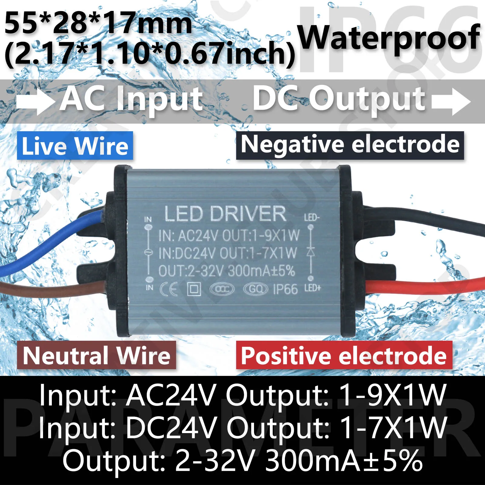 LED Driver Power Supply AC/DC 12V 24V to DC 300mA 600mA 900mA 1200mA 1500mA 3000mA IP66 Lighting Transformers Converter Light