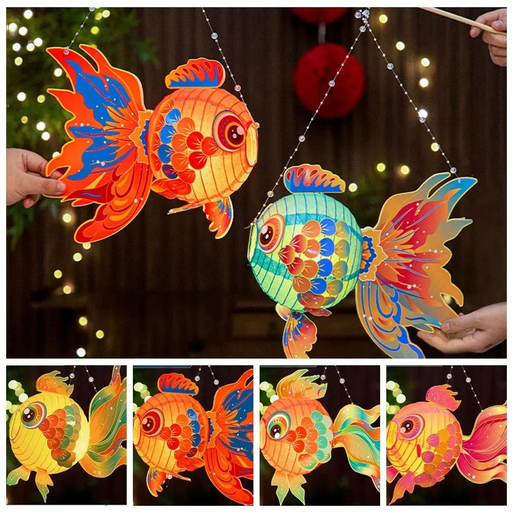 Fischförmige Mid-Autumn Festival Fischlaterne Materialpaket Handgefertigte Handfischlaterne Viel Glück mit LED-Licht