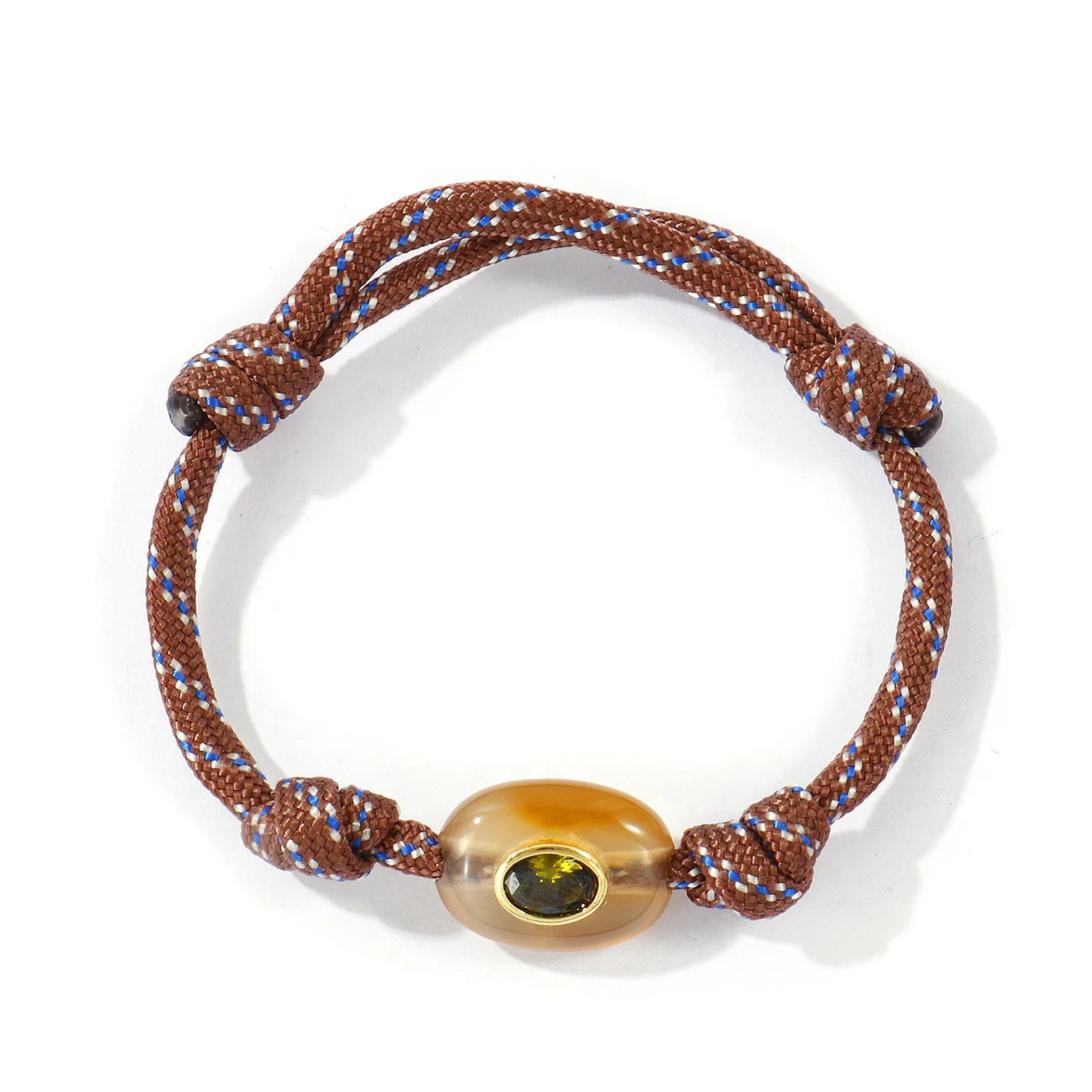 1 Stück handgefertigtes geflochtenes Seilarmband aus Polyesterkordel mit ovalen Natursteinperlen, Zirkon und Messinganhänger, gewebtes Armband für Frauen und Männer, Geschenk. – Detail 9