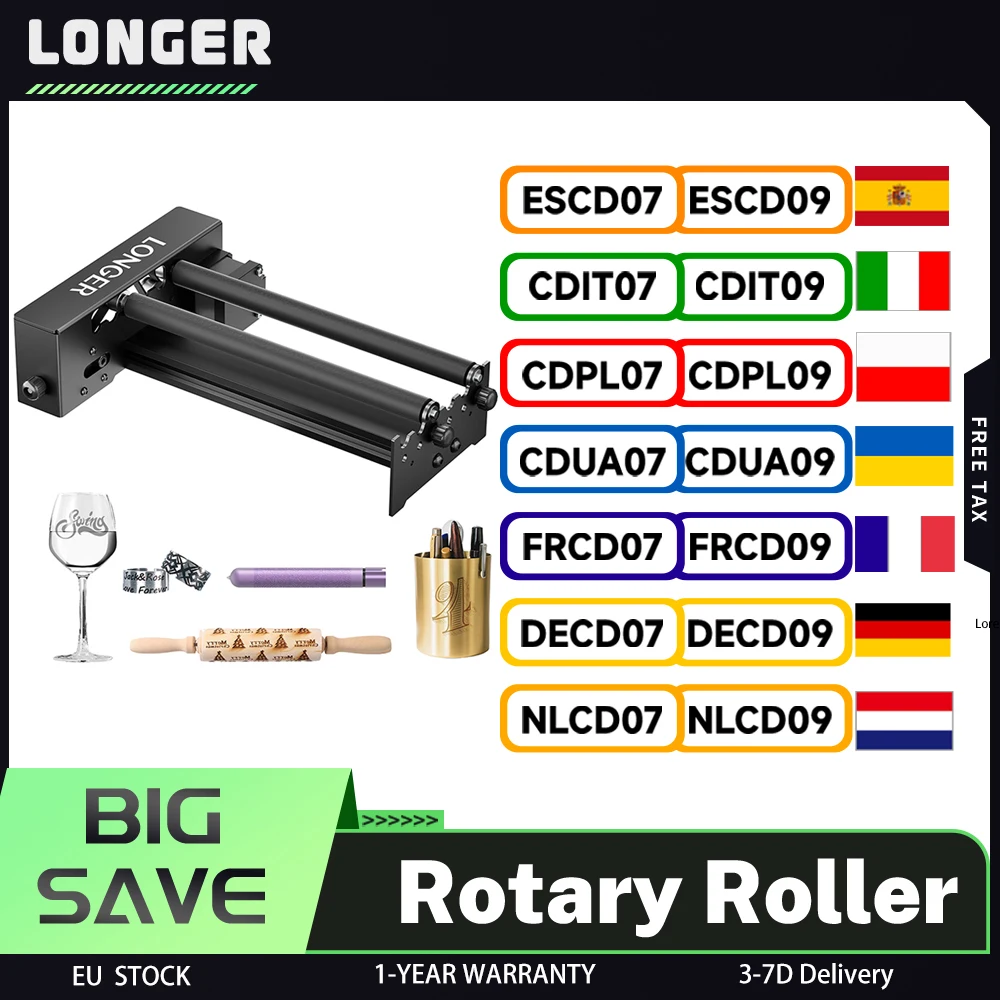Graveur laser LONGER Rouleau rotatif à axe Y, 360 °   Rotation, diamètres réglables de 6 à 300 mm, durable et polyvalent, énorme espace