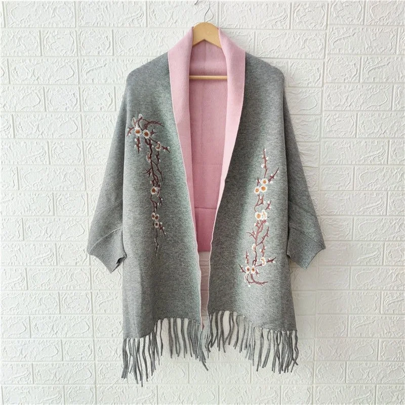 

Autumn and winter poncho embroidered imitation cashmere women shawl with sleeves retro cheongsam plum cape jacket scarf female