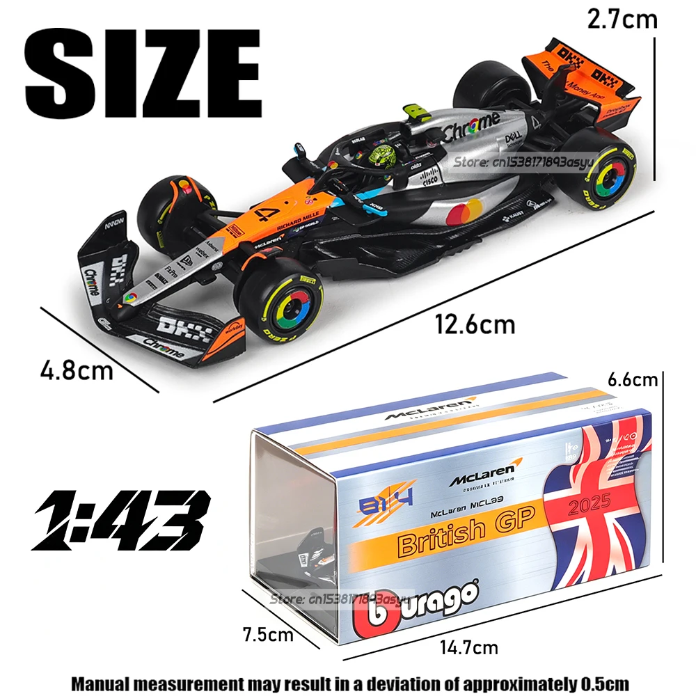 Bburago 1:43 2025 F1 McLaren British GP MCL39 #4 Lando Norris #81 Oscar Piastri Alloy Car Die Cast Model Toy Collectible